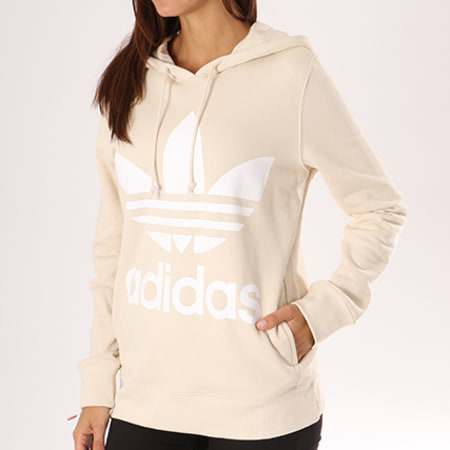 Adidas Originals - Sweat Capuche Femme Trefoil CE2414 Beige Blanc