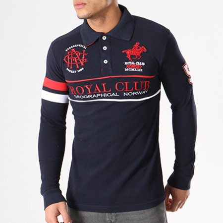 Geographical Norway - Polo Manches Longues Patchs Brodés Kockpit Bleu Marine