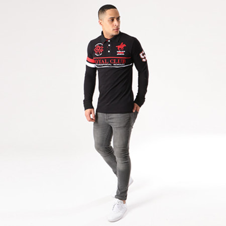 Geographical Norway - Polo Manches Longues Patchs Brodés Kockpit Noir