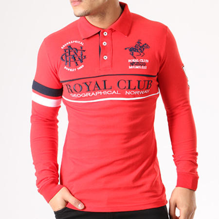 Geographical Norway - Polo Manches Longues Patchs Brodés Kockpit Rouge
