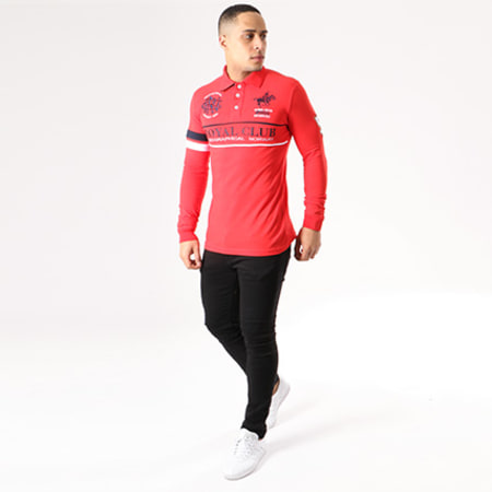 Geographical Norway - Polo Manches Longues Patchs Brodés Kockpit Rouge