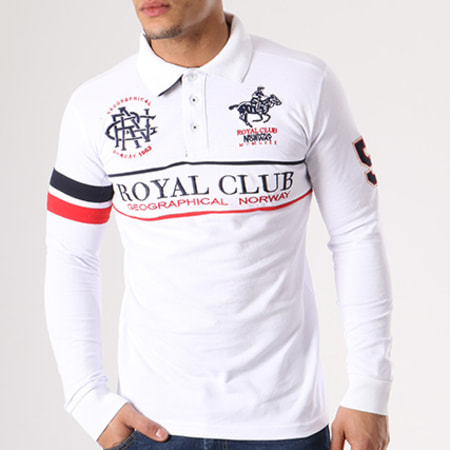 Geographical Norway - Polo Manches Longues Patchs Brodés Kockpit Blanc