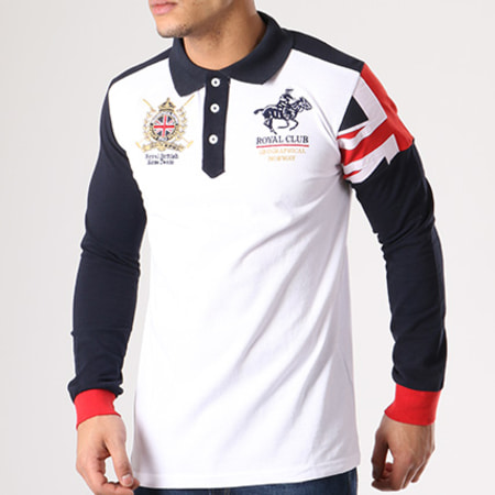 Geographical Norway - Polo Manches Longues Patchs Brodés Koduk Blanc Noir Rouge