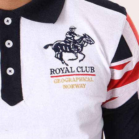 Geographical Norway - Polo Manches Longues Patchs Brodés Koduk Blanc Noir Rouge