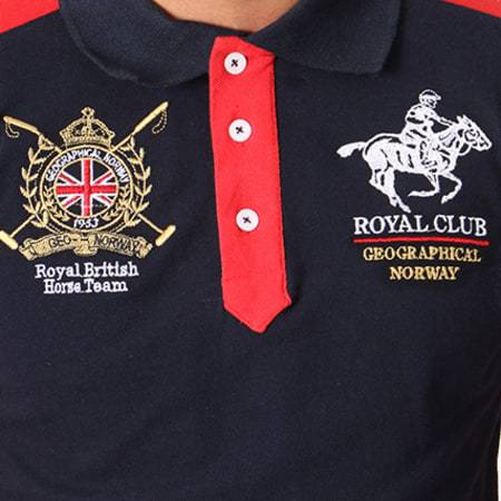 Geographical Norway - Polo Manches Longues Patchs Brodés Koduk Bleu Marine Rouge