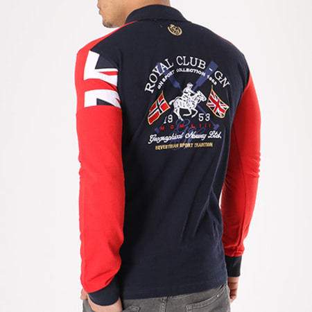Geographical Norway - Polo Manches Longues Patchs Brodés Koduk Bleu Marine Rouge