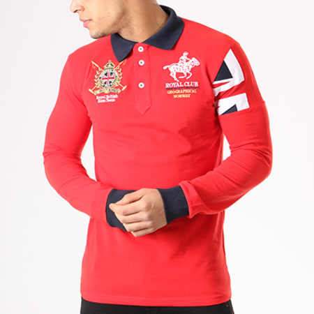 Geographical Norway - Polo Manches Longues Patchs Brodés Koduk Rouge Bleu Marine