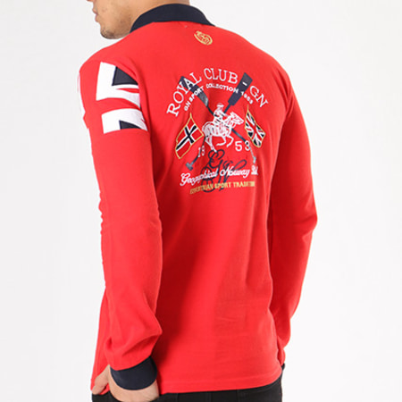 Geographical Norway - Polo Manches Longues Patchs Brodés Koduk Rouge Bleu Marine
