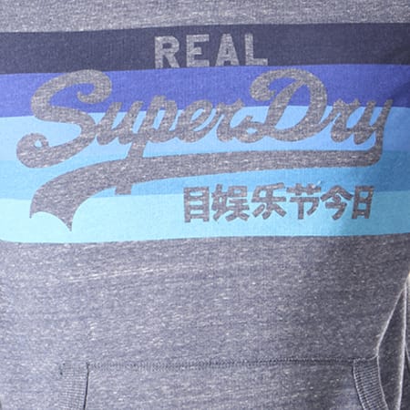 Superdry - Sweat Capuche Vintage Logo Cali Stripe M20013HQ Bleu Marine Chiné Bleu Clair