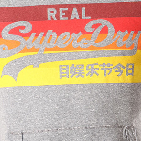Superdry - Sweat Capuche Vintage Logo Cali Stripe M20013HQ Gris Chiné Orange Jaune