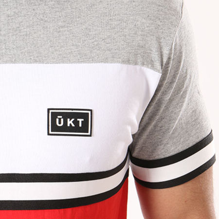 Unkut - Tee Shirt Oversize Avec Bandes Deck Rouge Gris Chiné Blanc