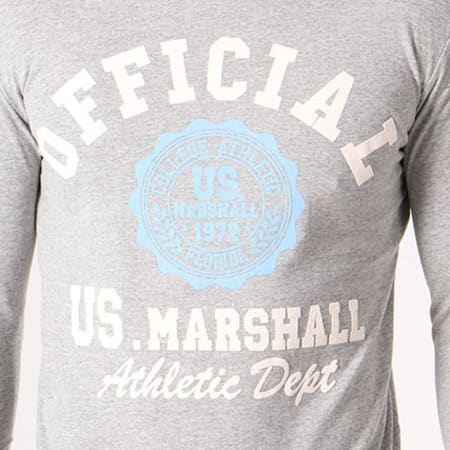 US Marshall - Tee Shirt Manches Longues Jofficial Gris Chiné Blanc Bleu Clair