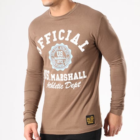 US Marshall - Tee Shirt Manches Longues Jofficial Marron Blanc Bleu Clair