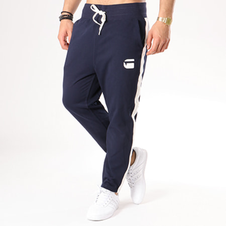 G-Star - Pantalon Jogging Avec Bande Core Stripe Cropped 3D Tapered D09319-7809 Bleu Marine Blanc