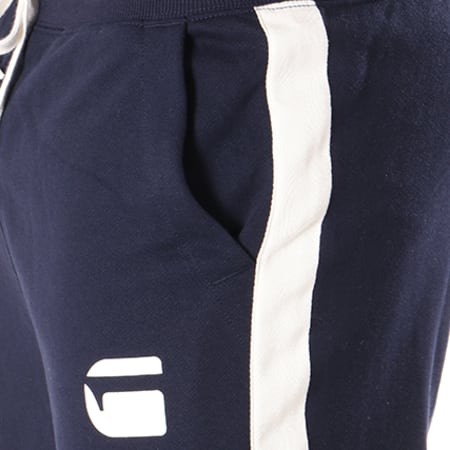 G-Star - Pantalon Jogging Avec Bande Core Stripe Cropped 3D Tapered D09319-7809 Bleu Marine Blanc