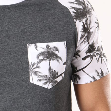 Produkt - Tee Shirt Poche Palm Gris Anthracite Chiné Floral