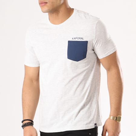 Kaporal - Tee Shirt Poche Haygo Gris Chiné Bleu Marine