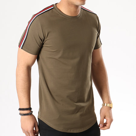 Gov Denim - Tee Shirt Oversize Avec Bandes 181003 Vert Kaki Rouge