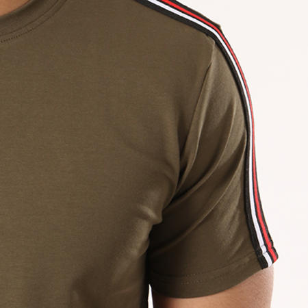 Gov Denim - Tee Shirt Oversize Avec Bandes 181003 Vert Kaki Rouge