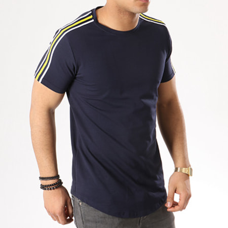 Gov Denim - Tee Shirt Oversize Avec Bandes 181003 Bleu Marine Jaune