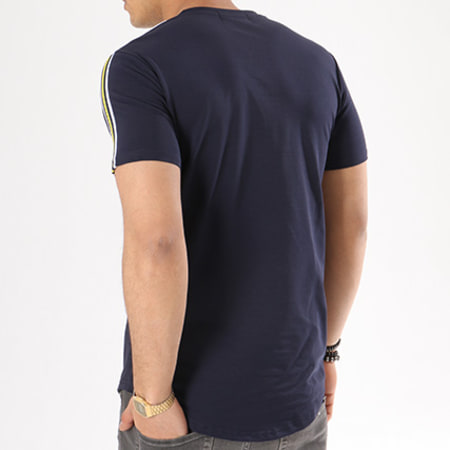 Gov Denim - Tee Shirt Oversize Avec Bandes 181003 Bleu Marine Jaune