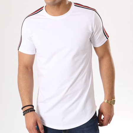 Gov Denim - Tee Shirt Oversize Avec Bandes 181003 Blanc Rouge