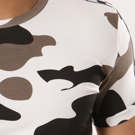 John H - Tee Shirt Oversize Bandes Brodées 1875 Blanc Marron Camouflage