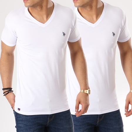 US Polo ASSN - Lot De 2 Tee Shirts Basic USPA Vneck Blanc