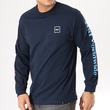 HUF - Tee Shirt Manches Longues Domestic Bleu Marine