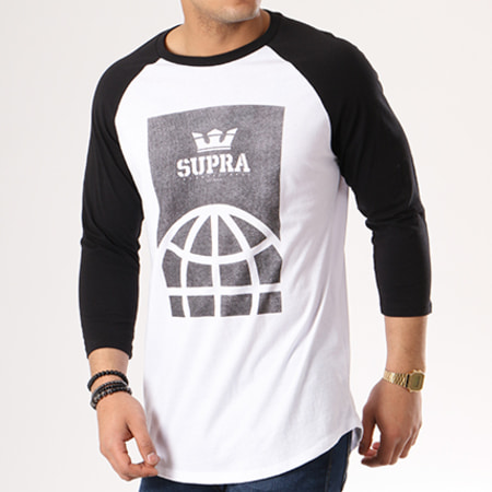 Supra - Tee Shirt Manches Longues Globe Premium 101853 Blanc Gris Chiné Noir