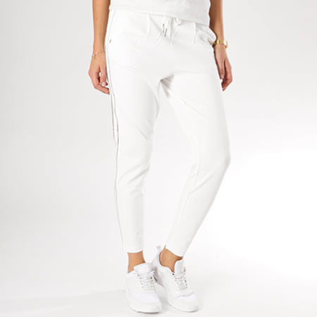 Only - Pantalon Femme Pop Trash Silver Stripe Blanc