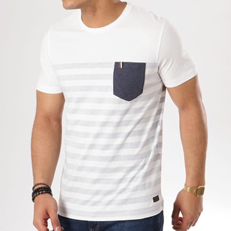 Produkt - Tee Shirt Poche Kareq Blanc Bleu Marine