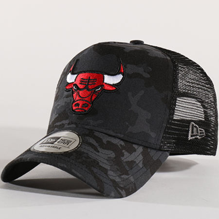 New Era - Casquette Trucker Camo Team NBA Chicago Bulls Gris Anthracite Camouflage Noir