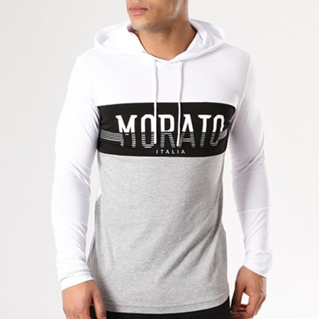Antony Morato - Tee Shirt Manches Longues Capuche MMKL00220 Blanc Noir Gris Chiné