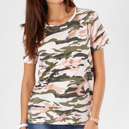 Only - Tee Shirt Femme Layla Top Box Rose Camouflage