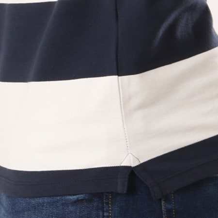 Selected - Polo Manches Courtes Haro Stripe Embroidery Blanc Bleu Marine