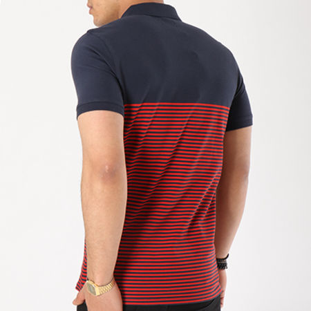 Selected - Polo Manches Courtes Haro Stripe Embroidery Bleu Marine Rouge