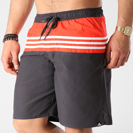 Adidas Sportswear - Short De Bain 3 Stripe CB SH CV5148 Gris Anthracite Rouge