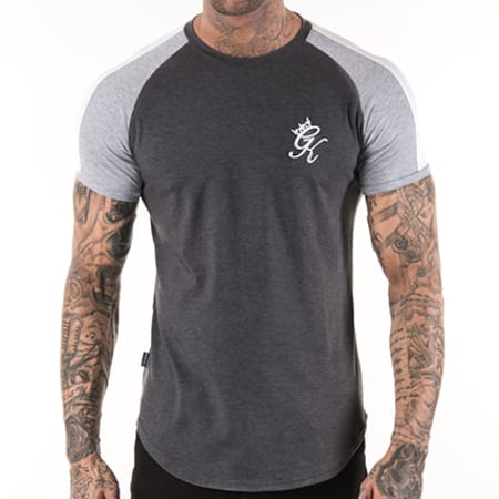 Gym King - Tee Shirt Oversize Avec Bandes Retro Gris Anthracite Chiné