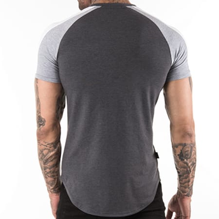 Gym King - Tee Shirt Oversize Avec Bandes Retro Gris Anthracite Chiné