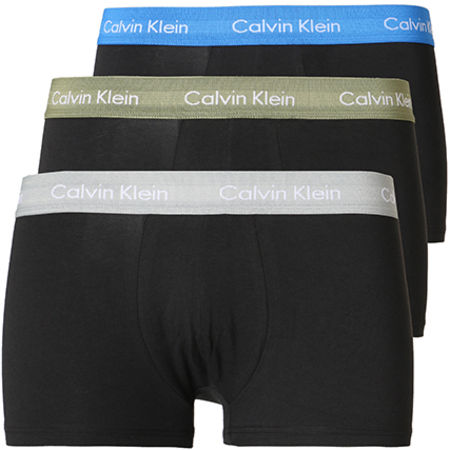 Calvin Klein - Lot De 3 Boxers Cotton Stretch Noir Vert Kaki Bleu Gris