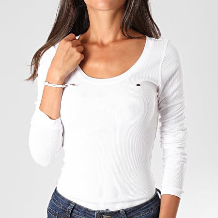 Tommy Jeans - Tee Shirt Manches Longues Femme Original 4708 Blanc