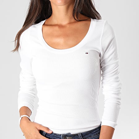 Tommy Jeans - Tee Shirt Manches Longues Femme Original 4708 Blanc