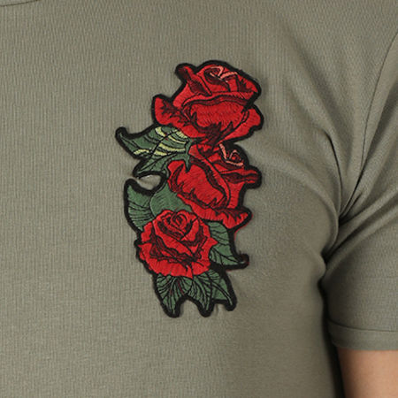 Paname Brothers - Tee Shirt Oversize Broderie Florale Tonga Vert Kaki