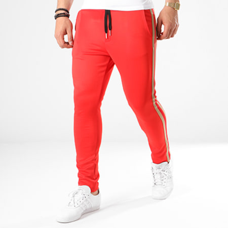 Uniplay - Pantalon Jogging Bandes Brodées UPG01 Rouge Beige