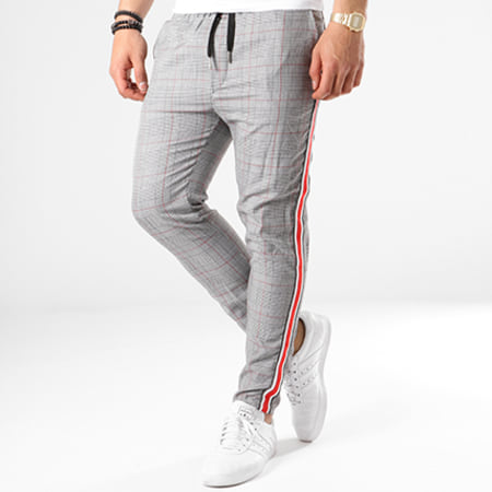 Uniplay - Pantalon A Carreaux Avec Bandes A7337 Gris Rouge Noir Blanc