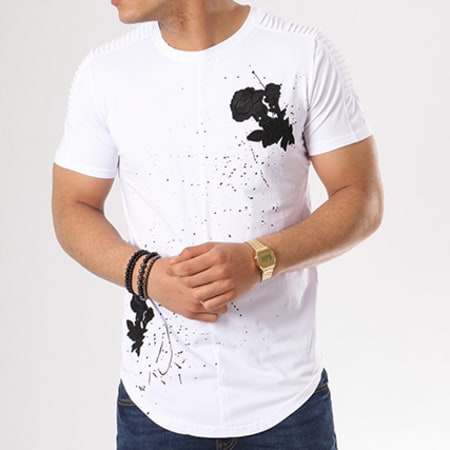 Zayne Paris  - Tee Shirt Oversize Avec Broderies Florales TX-102 Blanc 