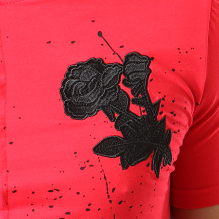 Zayne Paris  - Tee Shirt Oversize Avec Broderies Florales TX-102 Rouge