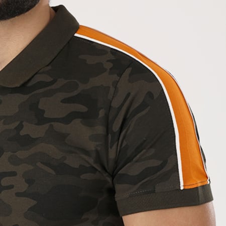 Brave Soul - Polo Manches Courtes Bande Brodée Scott Vert Kaki Camouflage Orange