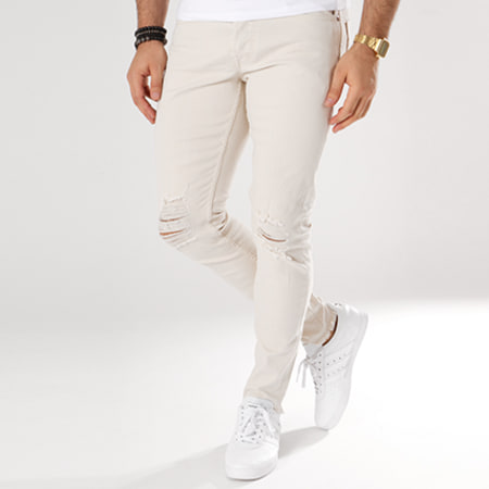 Only And Sons - Jean Skinny Troué Warp Ecru
